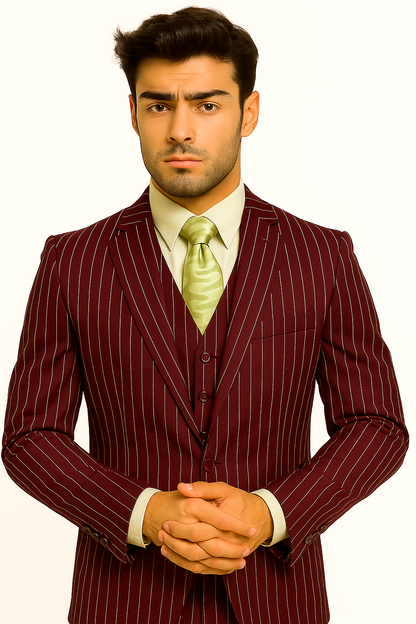 mens-gangster-pinstripe-2-button-double-breasted-vest-suit-in-hunter-or-burgundy Modern Fit