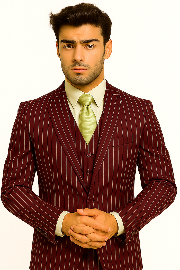 mens-gangster-pinstripe-2-button-double-breasted-vest-suit-in-hunter-or-burgundy Modern Fit
