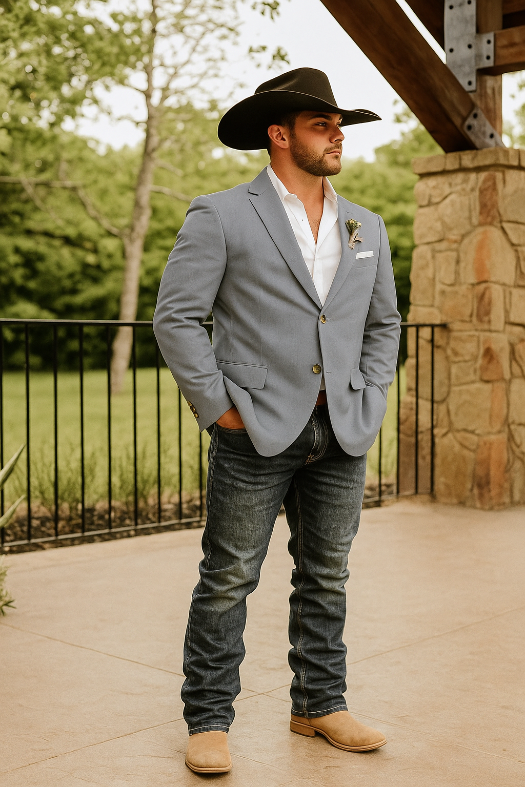 Light Tan Western Blazer - Sand Color - Image 24