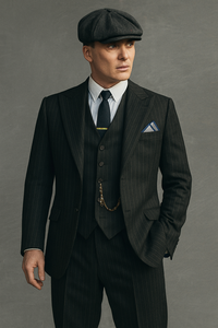 Brand New Quality 1920's English Style Peaky Blinders Style Vested Peaky Blinder Suit - Peaky Blinders Outfit + Overcoat + Hat (Peaky Blinder Custome)