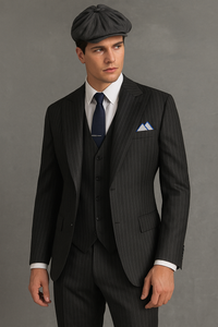 Brand New Quality 1920's English Style Peaky Blinders Style Vested Peaky Blinder Suit - Peaky Blinders Outfit + Overcoat + Hat (Peaky Blinder Custome)