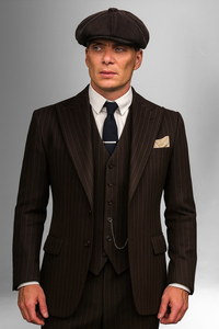 Brand New Quality 1920's English Style Peaky Blinders Style Vested Peaky Blinder Suit - Peaky Blinders Outfit + Overcoat + Hat (Peaky Blinder Custome)