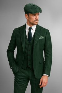 Brand New Quality 1920's English Style Peaky Blinders Style Vested Peaky Blinder Suit - Peaky Blinders Outfit + Overcoat + Hat (Peaky Blinder Custome)