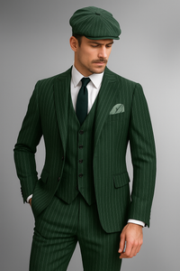 Brand New Quality 1920's English Style Peaky Blinders Style Vested Peaky Blinder Suit - Peaky Blinders Outfit + Overcoat + Hat (Peaky Blinder Custome)