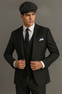 Brand New Quality 1920's English Style Peaky Blinders Style Vested Peaky Blinder Suit - Peaky Blinders Outfit + Overcoat + Hat (Peaky Blinder Custome)