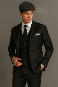 Brand New Quality 1920's English Style Peaky Blinders Style Vested Peaky Blinder Suit - Peaky Blinders Outfit + Overcoat + Hat (Peaky Blinder Custome)