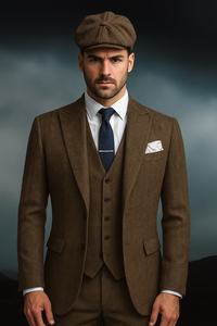 Brand New Quality 1920's English Style Peaky Blinders Style Vested Peaky Blinder Suit - Peaky Blinders Outfit + Overcoat + Hat (Peaky Blinder Custome)