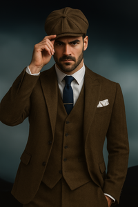 Brand New Quality 1920's English Style Peaky Blinders Style Vested Peaky Blinder Suit - Peaky Blinders Outfit + Overcoat + Hat (Peaky Blinder Custome)