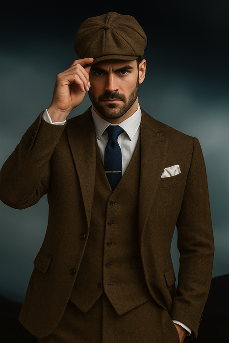 Brand New Quality 1920's English Style Peaky Blinders Style Vested Peaky Blinder Suit - Peaky Blinders Outfit + Overcoat + Hat (Peaky Blinder Custome)