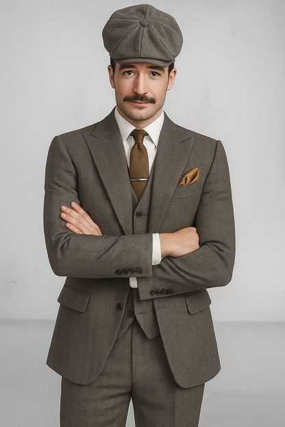 Brand New Quality 1920's English Style Peaky Blinders Style Vested Peaky Blinder Suit - Peaky Blinders Outfit + Overcoat + Hat (Peaky Blinder Custome) - Image 100