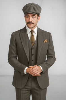 Brand New Quality 1920's English Style Peaky Blinders Style Vested Peaky Blinder Suit - Peaky Blinders Outfit + Overcoat + Hat (Peaky Blinder Custome) - Image 100