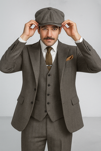 Brand New Quality 1920's English Style Peaky Blinders Style Vested Peaky Blinder Suit - Peaky Blinders Outfit + Overcoat + Hat (Peaky Blinder Custome)
