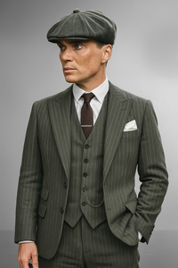 Brand New Quality 1920's English Style Peaky Blinders Style Vested Peaky Blinder Suit - Peaky Blinders Outfit + Overcoat + Hat (Peaky Blinder Custome)