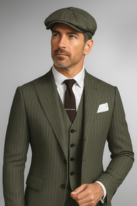 Brand New Quality 1920's English Style Peaky Blinders Style Vested Peaky Blinder Suit - Peaky Blinders Outfit + Overcoat + Hat (Peaky Blinder Custome)