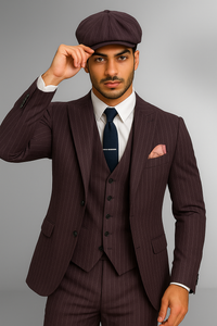 Brand New Quality 1920's English Style Peaky Blinders Style Vested Peaky Blinder Suit - Peaky Blinders Outfit + Overcoat + Hat (Peaky Blinder Custome)