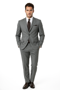 Mantoni Suit - Signature Menswear Wool Fabric SuitsOutlet - Brand Men's 2 Button Suit Virgin Gray - High End Suits - High Quality Suits - 100% Percent Wool Fabric Suit - Worsted Wool Business Suit