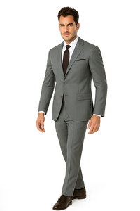 Mantoni Suit - Signature Menswear Wool Fabric SuitsOutlet - Brand Men's 2 Button Suit Virgin Gray - High End Suits - High Quality Suits - 100% Percent Wool Fabric Suit - Worsted Wool Business Suit