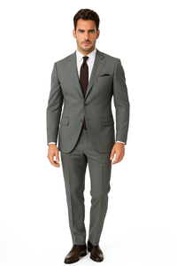 Mantoni Suit - Signature Menswear Wool Fabric SuitsOutlet - Brand Men's 2 Button Suit Virgin Gray - High End Suits - High Quality Suits - 100% Percent Wool Fabric Suit - Worsted Wool Business Suit