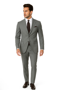 Mantoni Suit - Signature Menswear Wool Fabric SuitsOutlet - Brand Men's 2 Button Suit Virgin Gray - High End Suits - High Quality Suits - 100% Percent Wool Fabric Suit - Worsted Wool Business Suit