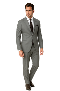 Mantoni Suit - Signature Menswear Wool Fabric SuitsOutlet - Brand Men's 2 Button Suit Virgin Gray - High End Suits - High Quality Suits - 100% Percent Wool Fabric Suit - Worsted Wool Business Suit