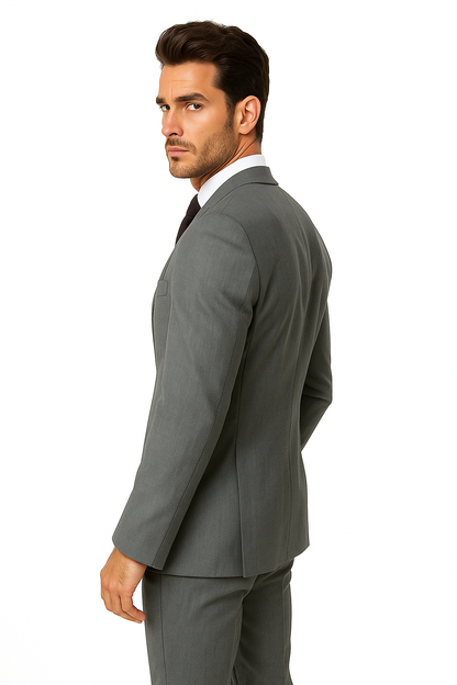 Mantoni Suit - Signature Menswear Wool Fabric SuitsOutlet - Brand Men's 2 Button Suit Virgin Gray - High End Suits - High Quality Suits - 100% Percent Wool Fabric Suit - Worsted Wool Business Suit - Image 2