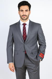 Mantoni Suit - Signature Menswear Wool Fabric SuitsOutlet - Brand Men's Italian Two Button  Gray Solid Double Vent Suit- High End Suits - High Quality Suits