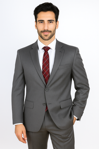 Mantoni Suit - Signature Menswear Wool Fabric SuitsOutlet - Brand Men's Italian Two Button  Gray Solid Double Vent Suit- High End Suits - High Quality Suits