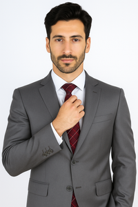 Mantoni Suit - Signature Menswear Wool Fabric SuitsOutlet - Brand Men's Italian Two Button  Gray Solid Double Vent Suit- High End Suits - High Quality Suits