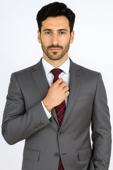 Mantoni Suit - Signature Menswear Wool Fabric SuitsOutlet - Brand Men's Italian Two Button  Gray Solid Double Vent Suit- High End Suits - High Quality Suits - Image 7