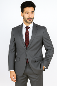 Mantoni Suit - Signature Menswear Wool Fabric SuitsOutlet - Brand Men's Italian Two Button  Gray Solid Double Vent Suit- High End Suits - High Quality Suits
