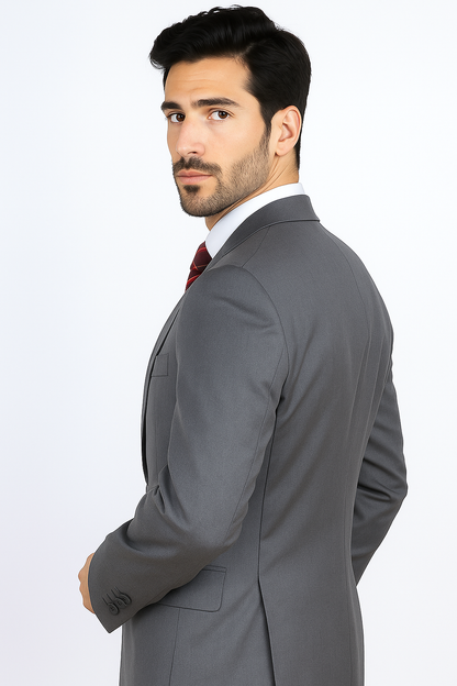 Mantoni Suit - Signature Menswear Wool Fabric SuitsOutlet - Brand Men's Italian Two Button  Gray Solid Double Vent Suit- High End Suits - High Quality Suits - Image 2