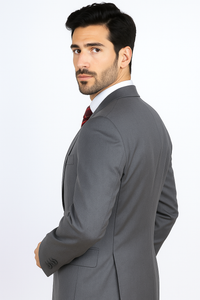 Mantoni Suit - Signature Menswear Wool Fabric SuitsOutlet - Brand Men's Italian Two Button  Gray Solid Double Vent Suit- High End Suits - High Quality Suits