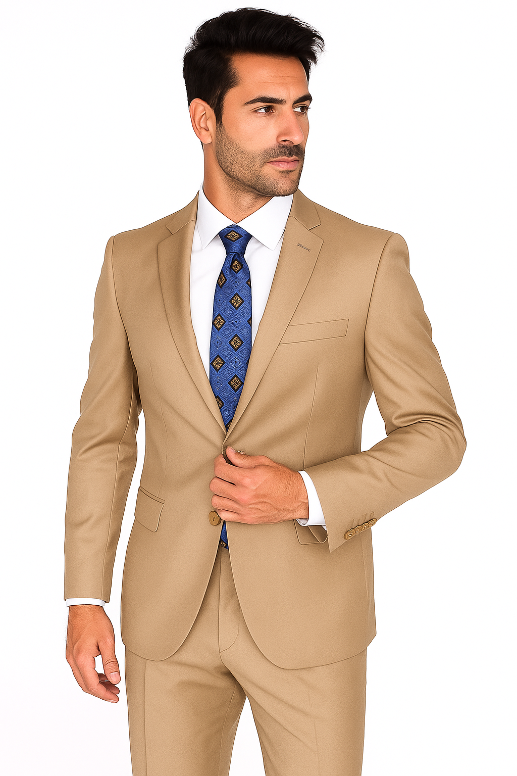 Mantoni Suit - Signature Menswear Wool Fabric SuitsOutlet -  Brand Men's Two Button  Solid Double Vent Camel Suit- High End Suits - High Quality Suits - Image 7
