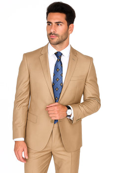 Mantoni Suit - Signature Menswear Wool Fabric SuitsOutlet -  Brand Men's Two Button  Solid Double Vent Camel Suit- High End Suits - High Quality Suits - Image 4