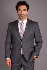 Mantoni Suit - Signature Menswear Wool Fabric SuitsOutlet -  Brand Men's 2 Button Slim Cut Suit Charcoal Gray- High End Suits - High Quality Suits