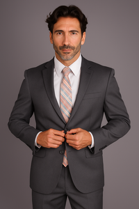 Mantoni Suit - Signature Menswear Wool Fabric SuitsOutlet -  Brand Men's 2 Button Slim Cut Suit Charcoal Gray- High End Suits - High Quality Suits