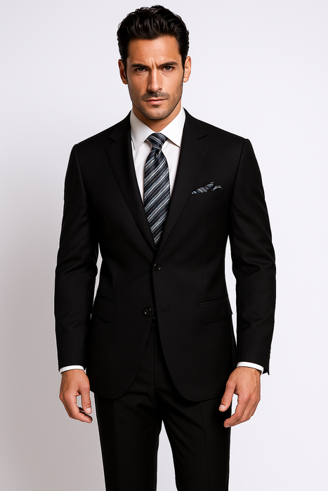 Mantoni Suit Brand 2 Button Solid Black Suit - High End Suits - High Quality Suits
