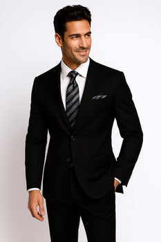 Mantoni Suit Brand 2 Button Solid Black Suit - High End Suits - High Quality Suits - Image 3