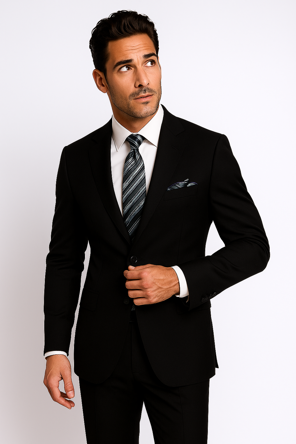 Mantoni Suit Brand 2 Button Solid Black Suit - High End Suits - High Quality Suits - Image 5