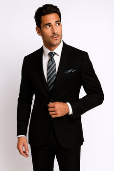 Mantoni Suit Brand 2 Button Solid Black Suit - High End Suits - High Quality Suits - Image 5