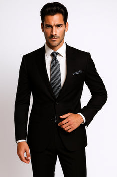 Mantoni Suit Brand 2 Button Solid Black Suit - High End Suits - High Quality Suits - Image 6