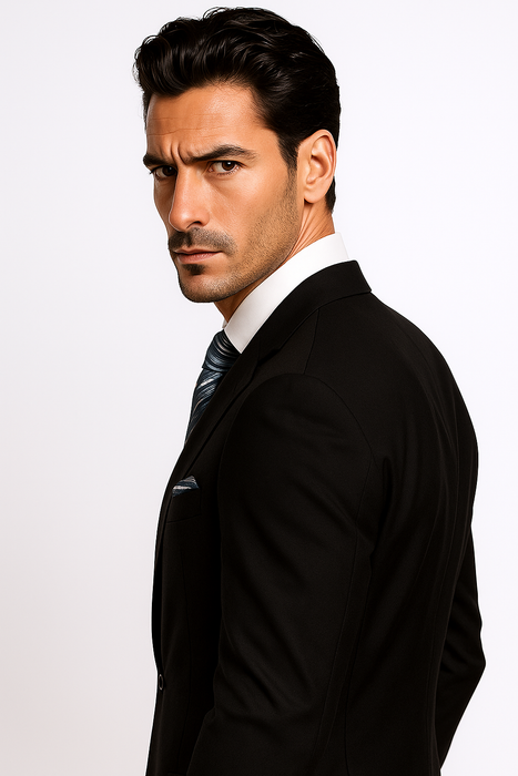 Mantoni Suit Brand 2 Button Solid Black Suit - High End Suits - High Quality Suits