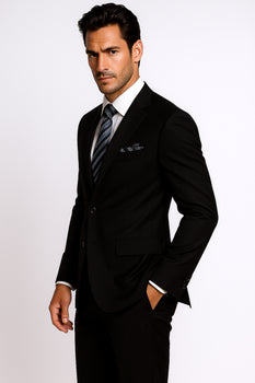 Mantoni Suit Brand 2 Button Solid Black Suit - High End Suits - High Quality Suits - Image 7