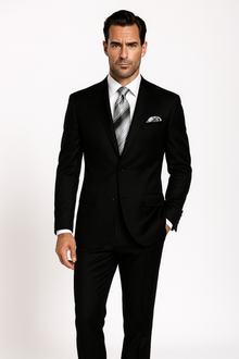 Mantoni Suit - Signature Menswear Wool Fabric SuitsOutlet - Brand Men's 2 Button Suit Black- High End Suits - High Quality Suits