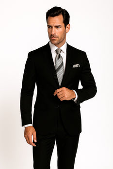 Mantoni Suit - Signature Menswear Wool Fabric SuitsOutlet - Brand Men's 2 Button Suit Black- High End Suits - High Quality Suits - Image 7