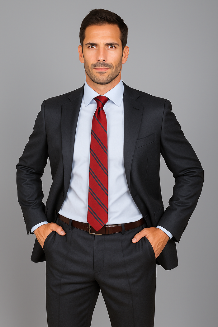 Men's Mantoni Suit - Signature Menswear Wool Fabric SuitsOutlet - Brand patterned 2-button Dark Grey Suit - High End Suits - High Quality Suits - Image 3