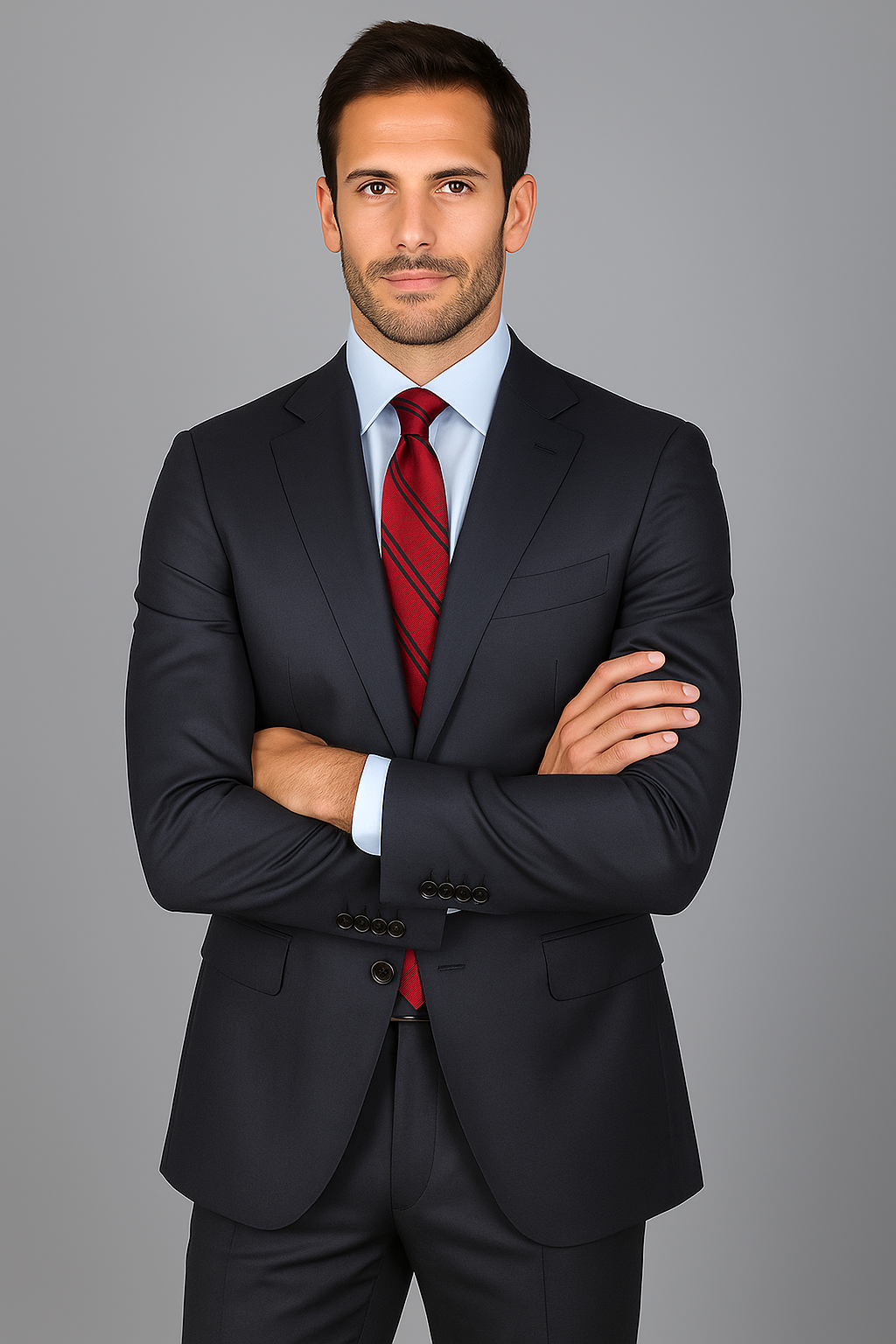 Men's Mantoni Suit - Signature Menswear Wool Fabric SuitsOutlet - Brand patterned 2-button Dark Grey Suit - High End Suits - High Quality Suits - Image 4