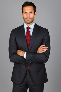 Men's Mantoni Suit - Signature Menswear Wool Fabric SuitsOutlet - Brand patterned 2-button Dark Grey Suit - High End Suits - High Quality Suits - Image 4