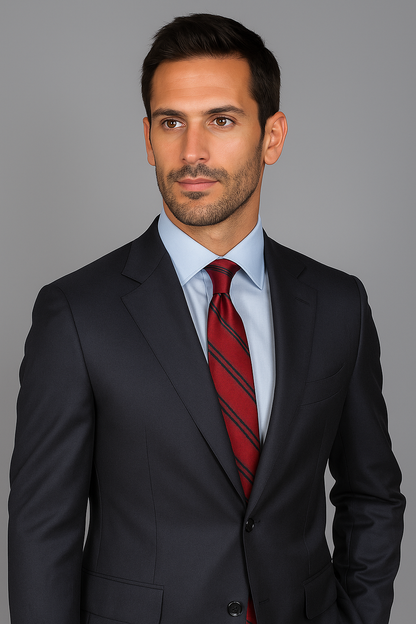 Men's Mantoni Suit - Signature Menswear Wool Fabric SuitsOutlet - Brand patterned 2-button Dark Grey Suit - High End Suits - High Quality Suits - Image 6