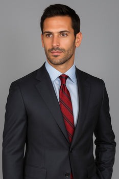 Men's Mantoni Suit - Signature Menswear Wool Fabric SuitsOutlet - Brand patterned 2-button Dark Grey Suit - High End Suits - High Quality Suits - Image 6